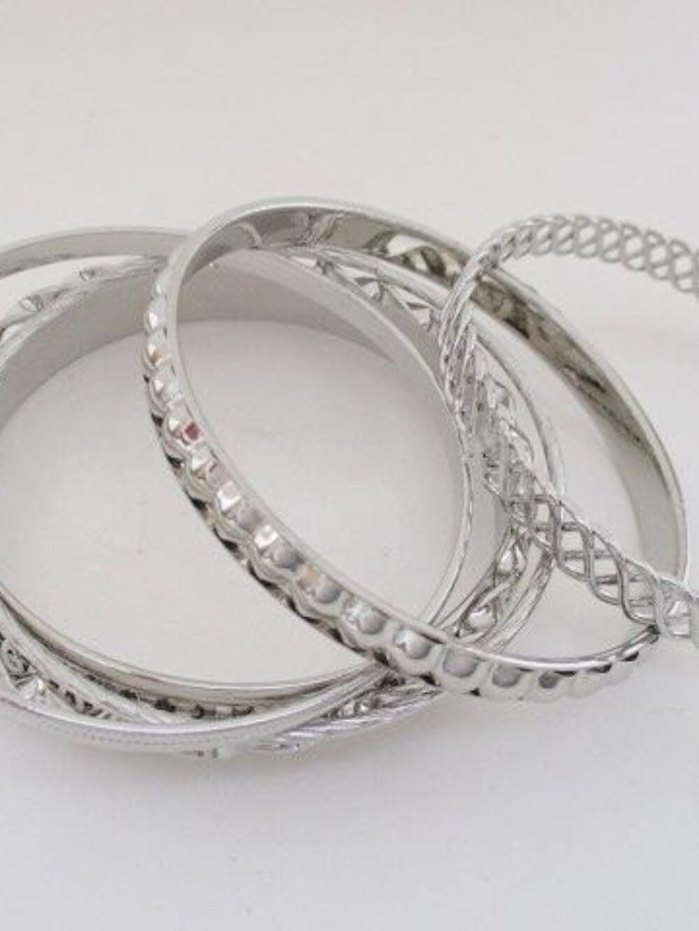 Silver Tone Mixed Design Bangle Bracelet Set of 5